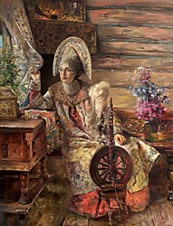 Копия картины Маковского К.Е. Боярышня у окна (с прялкой)